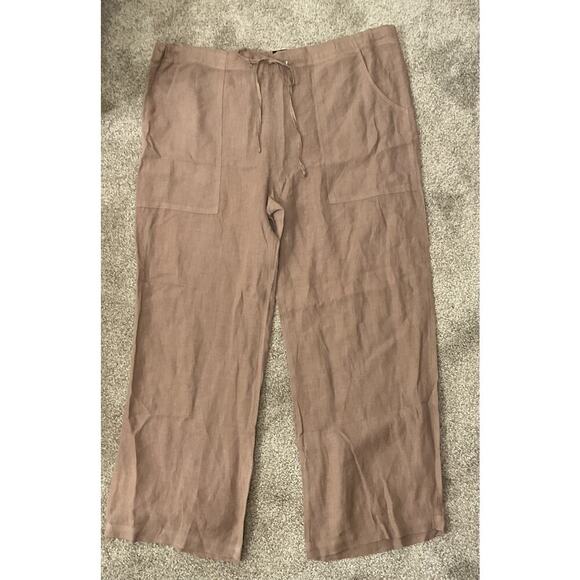 La Fixsun USA Taupe Lightweight Linen Lagenlook Drawstring Pants, M - Picture 1 of 5